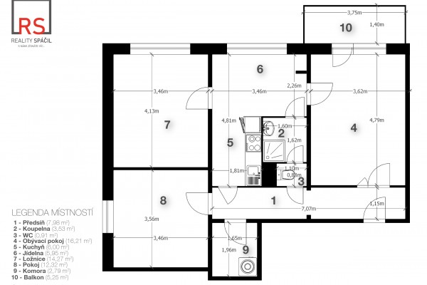 Prodej bytu 3+1 (70m2) s balkonem a sklepem, Kuřim, Na Loučkách 1221/1