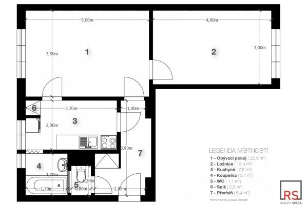 Byt 2+1 (52m2) + 2 sklepy (18,3m2) tzn. 70m2, Jungmannova 911, Kuřim