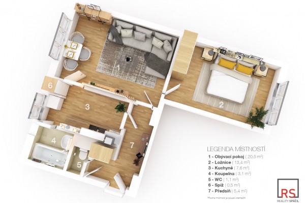 Byt 2+1 (52m2) + 2 sklepy (18,3m2) tzn. 70m2, Jungmannova 911, Kuřim