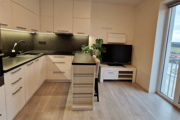 Prodej novostavby bytu 2KK (40m2) s balkonem, sklepem a vlastním parkovacím místem přímo u domu.